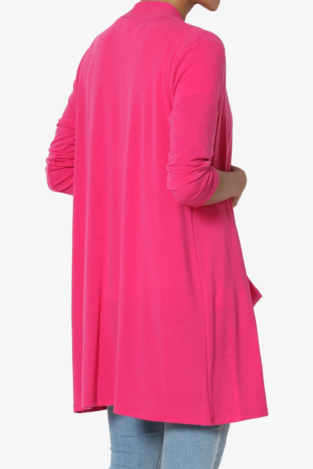Daday Slouchy Pocket 3/4 Sleeve Cardigan HOT PINK_4