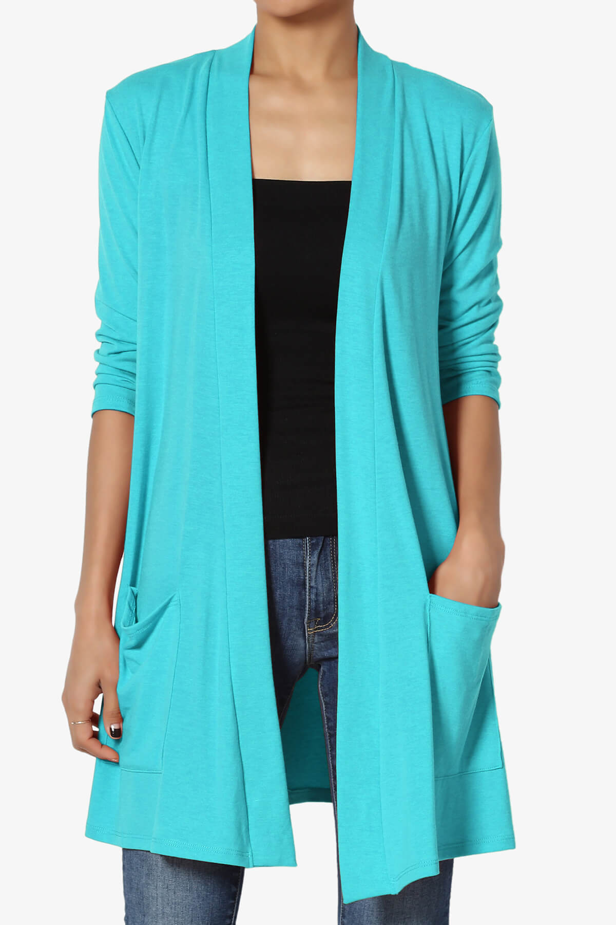 Daday Slouchy Pocket 3/4 Sleeve Cardigan ICE BLUE_1