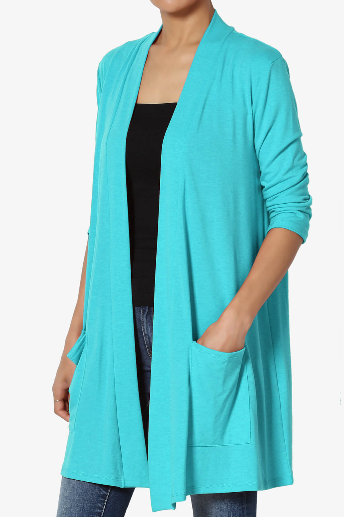 Daday Slouchy Pocket 3/4 Sleeve Cardigan ICE BLUE_3