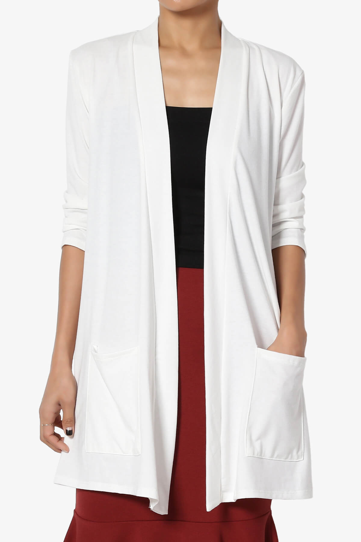 Daday Slouchy Pocket 3/4 Sleeve Cardigan IVORY_1