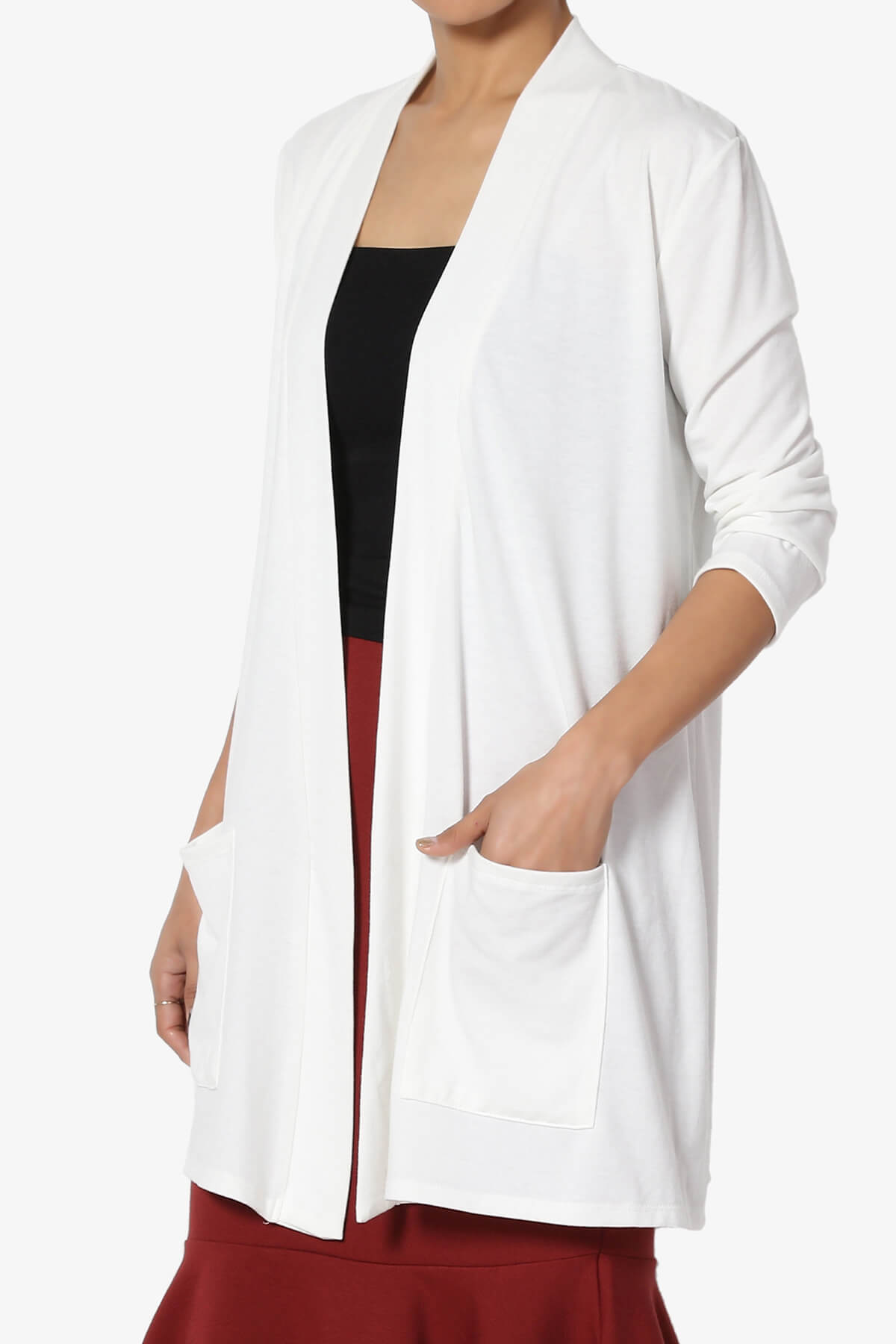Daday Slouchy Pocket 3/4 Sleeve Cardigan IVORY_3