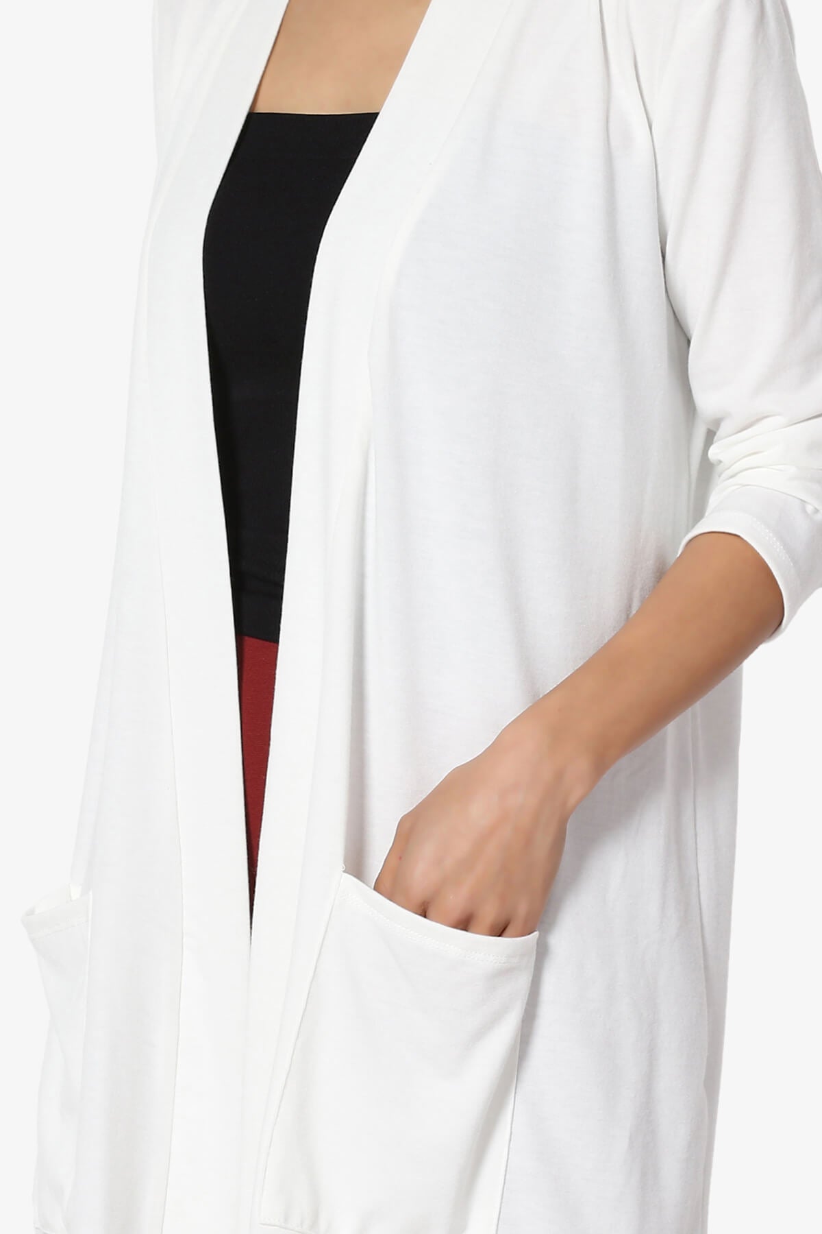 Daday Slouchy Pocket 3/4 Sleeve Cardigan IVORY_5
