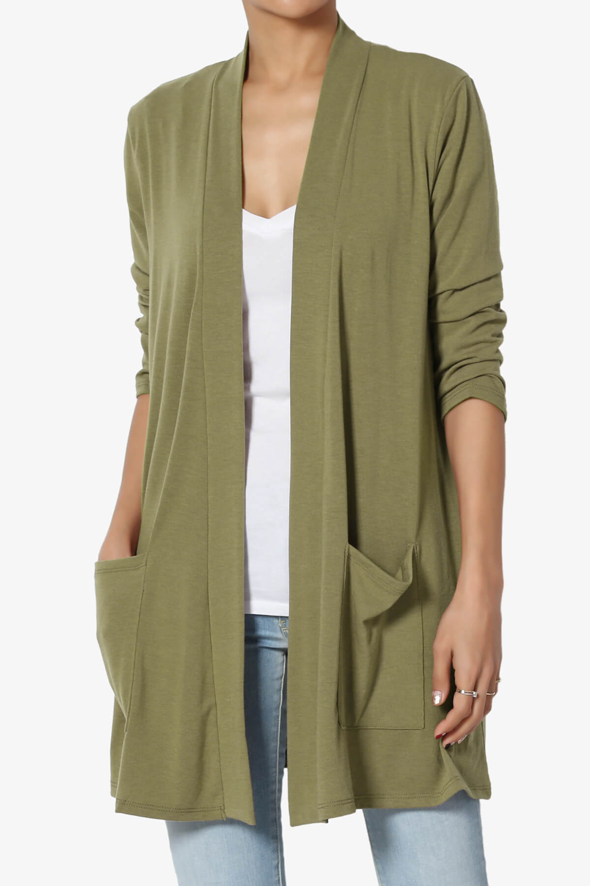 Daday Slouchy Pocket 3/4 Sleeve Cardigan KHAKI GREEN_1