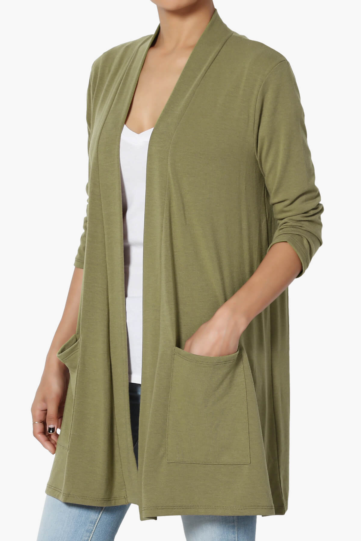 Daday Slouchy Pocket 3/4 Sleeve Cardigan KHAKI GREEN_3
