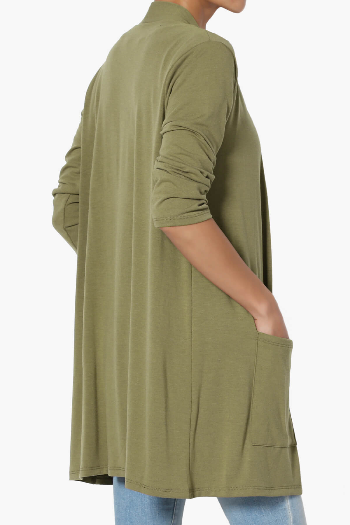 Daday Slouchy Pocket 3/4 Sleeve Cardigan KHAKI GREEN_4