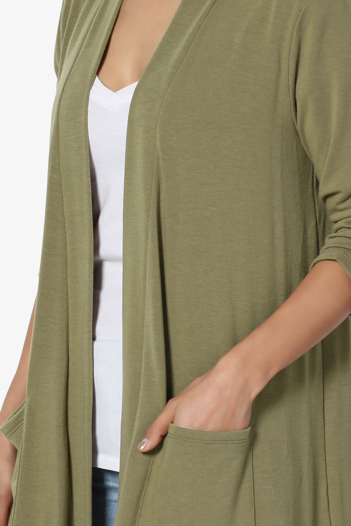 Daday Slouchy Pocket 3/4 Sleeve Cardigan KHAKI GREEN_5