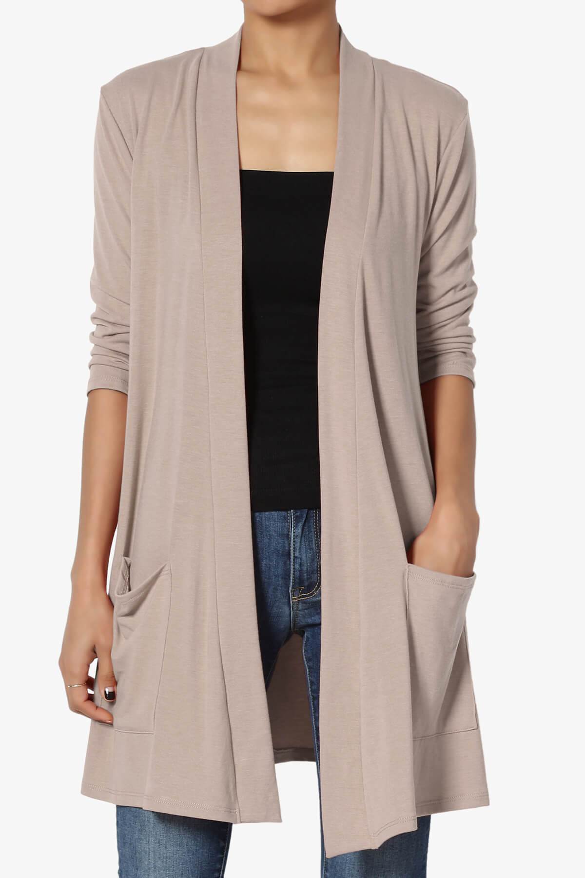 Daday Slouchy Pocket 3/4 Sleeve Cardigan LIGHT MOCHA_1
