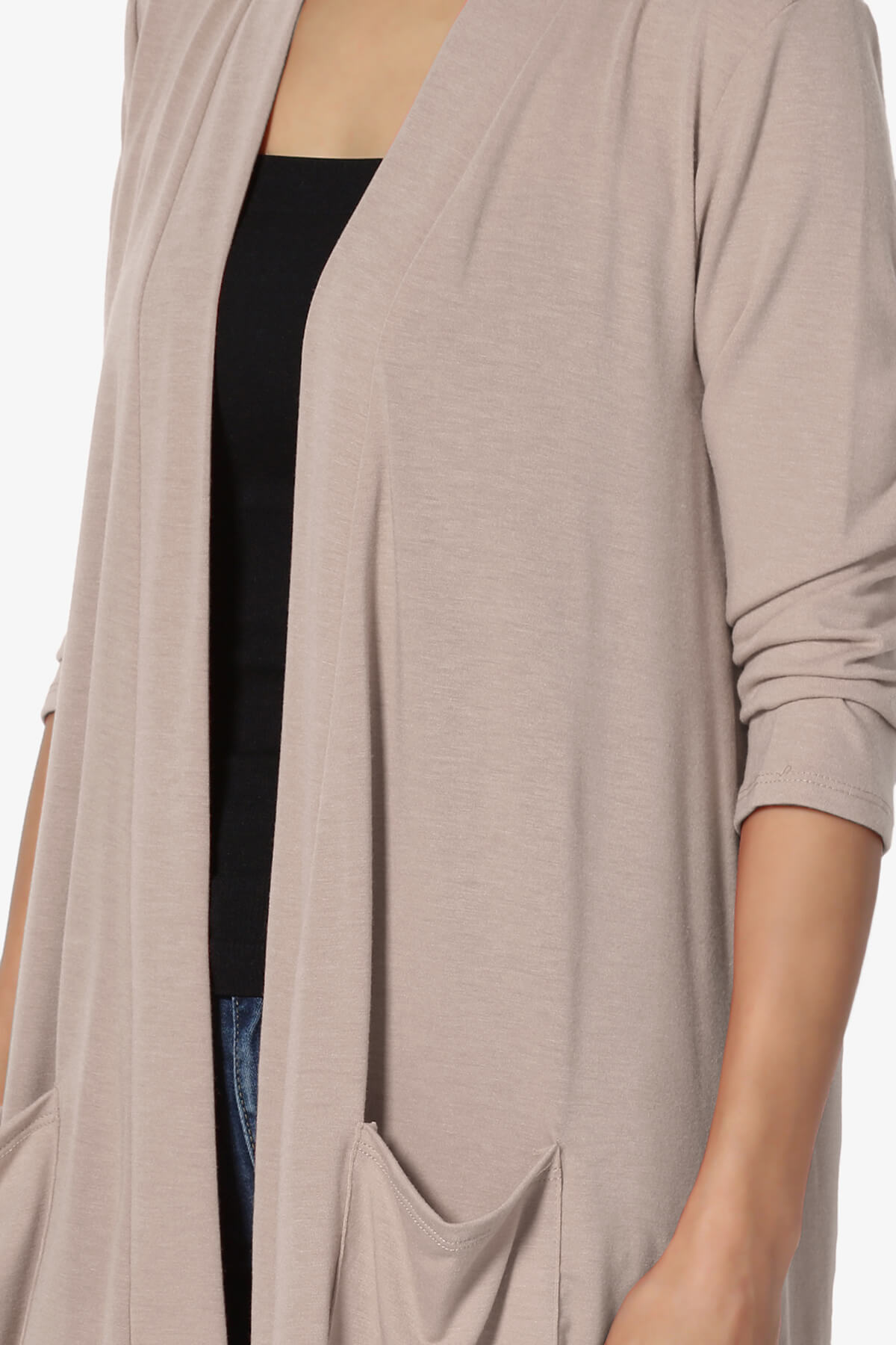 Daday Slouchy Pocket 3/4 Sleeve Cardigan LIGHT MOCHA_5