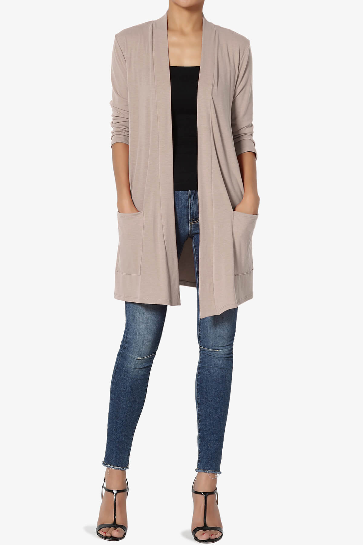 Daday Slouchy Pocket 3/4 Sleeve Cardigan LIGHT MOCHA_6