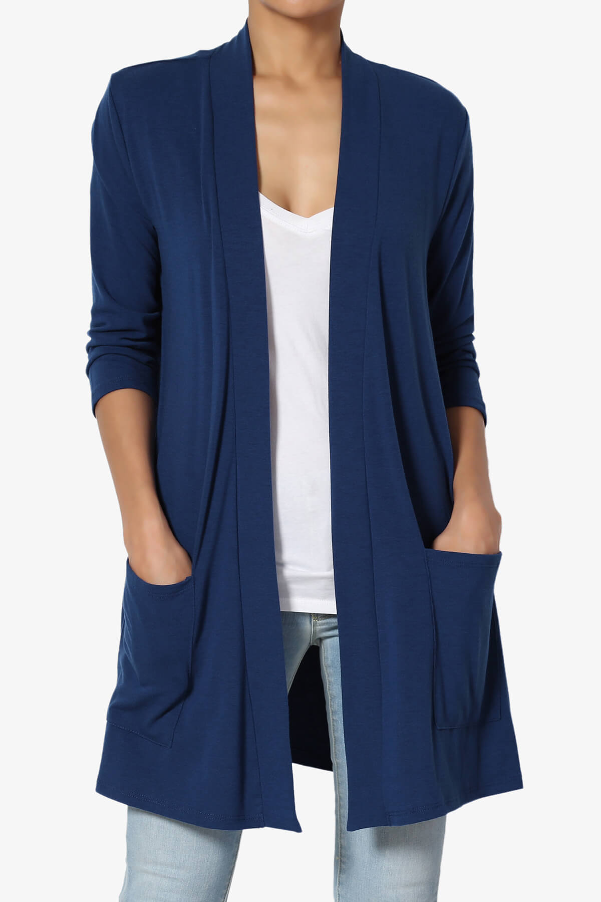 Daday Slouchy Pocket 3/4 Sleeve Cardigan LIGHT NAVY_1