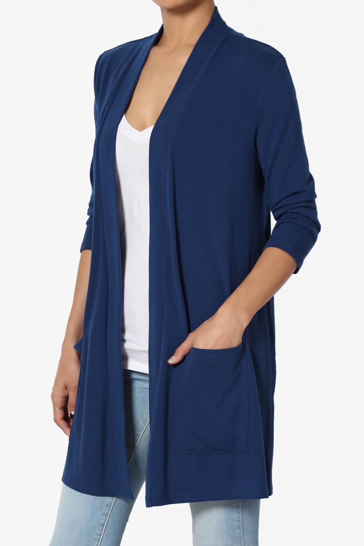 Daday Slouchy Pocket 3/4 Sleeve Cardigan LIGHT NAVY_3