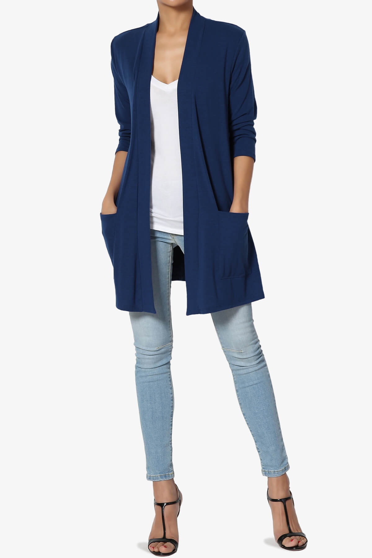 Daday Slouchy Pocket 3/4 Sleeve Cardigan LIGHT NAVY_6