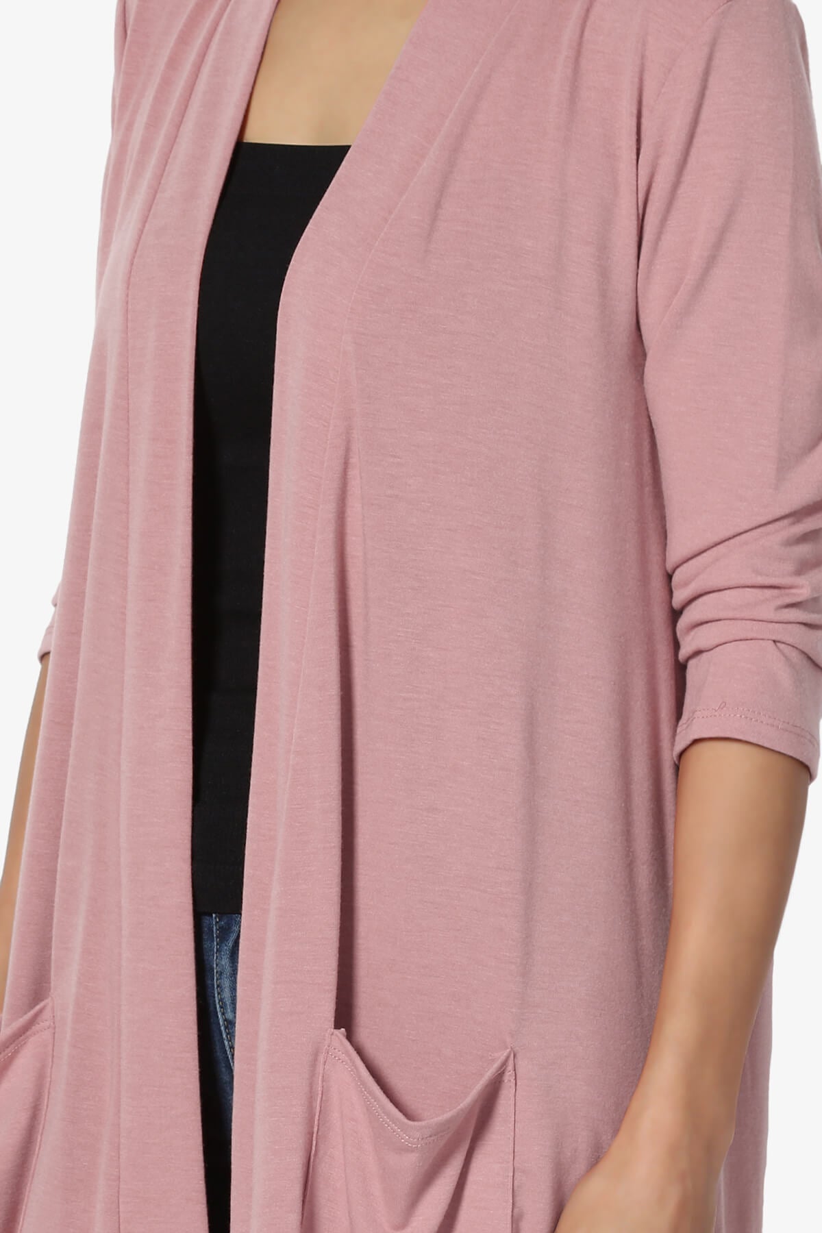 Daday Slouchy Pocket 3/4 Sleeve Cardigan LIGHT ROSE_5