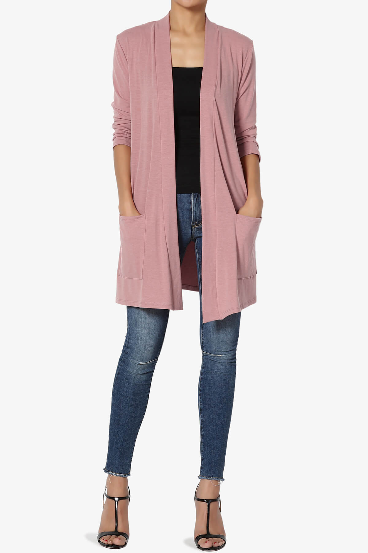 Daday Slouchy Pocket 3/4 Sleeve Cardigan LIGHT ROSE_6