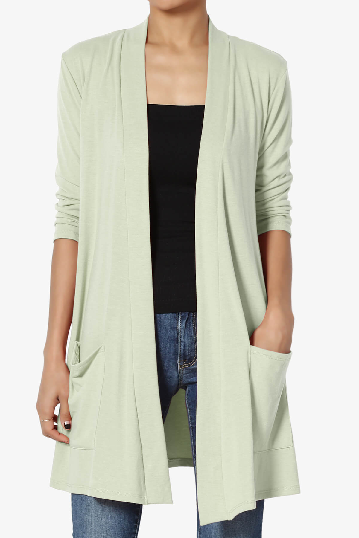 Daday Slouchy Pocket 3/4 Sleeve Cardigan LIGHT SAGE_1
