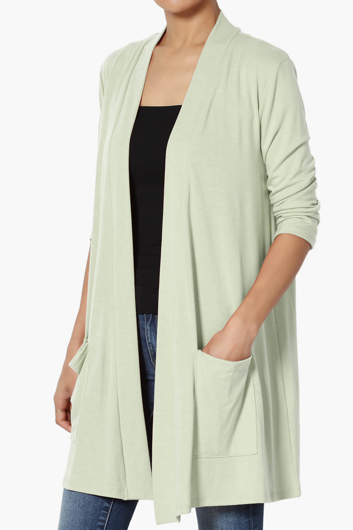 Daday Slouchy Pocket 3/4 Sleeve Cardigan LIGHT SAGE_3