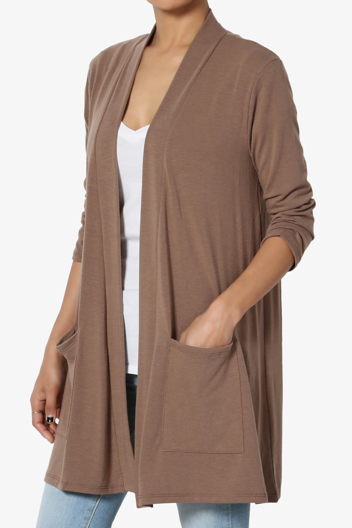Daday Slouchy Pocket 3/4 Sleeve Cardigan MOCHA_3