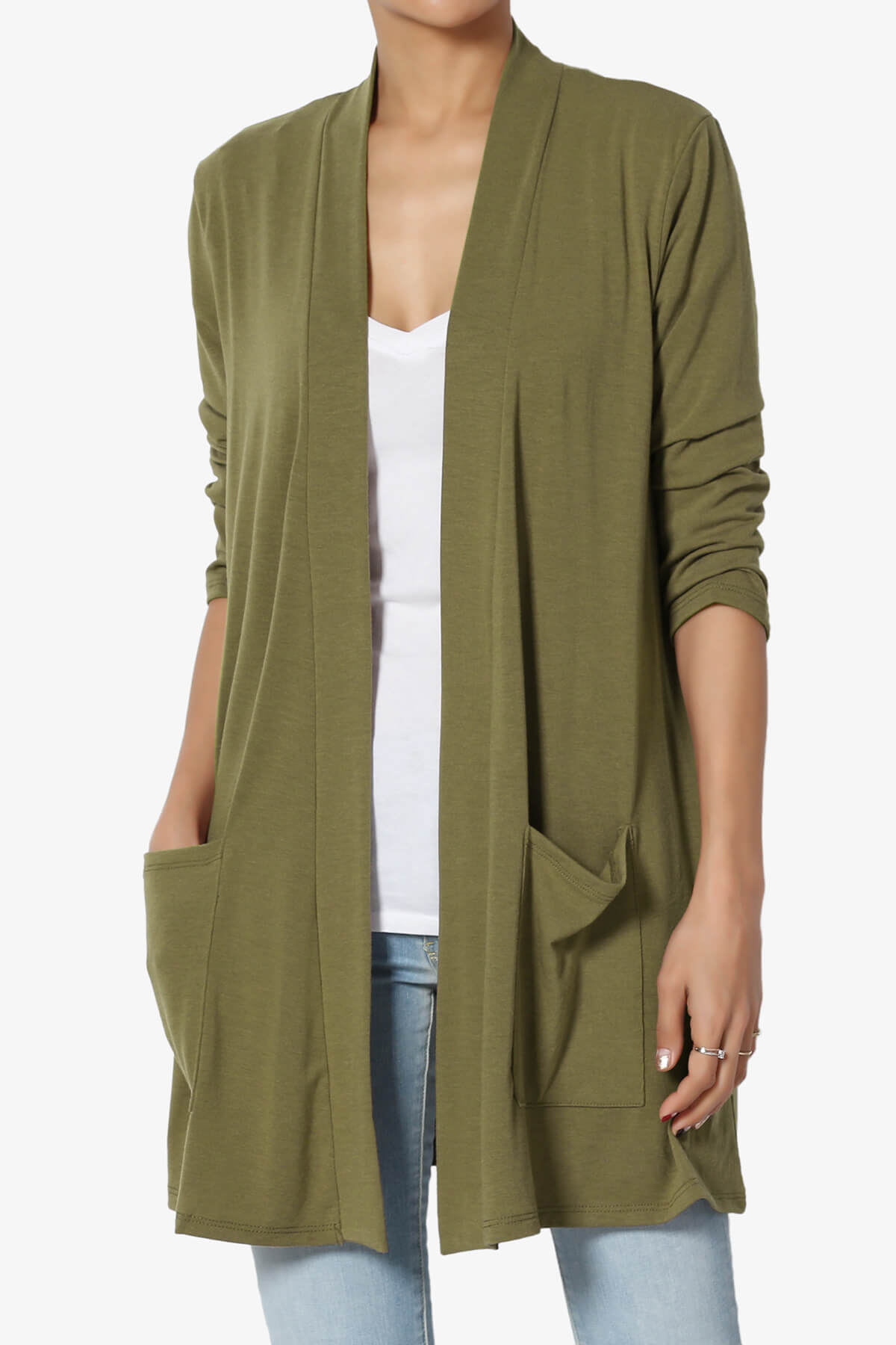 Daday Slouchy Pocket 3/4 Sleeve Cardigan OLIVE KHAKI_1