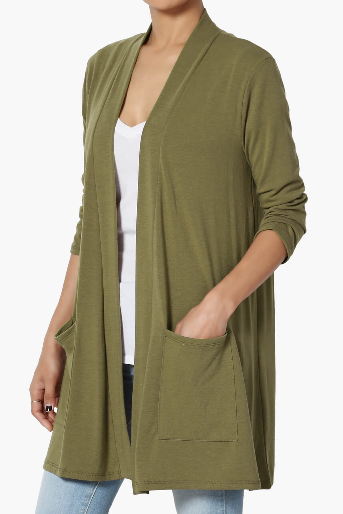 Daday Slouchy Pocket 3/4 Sleeve Cardigan OLIVE KHAKI_3