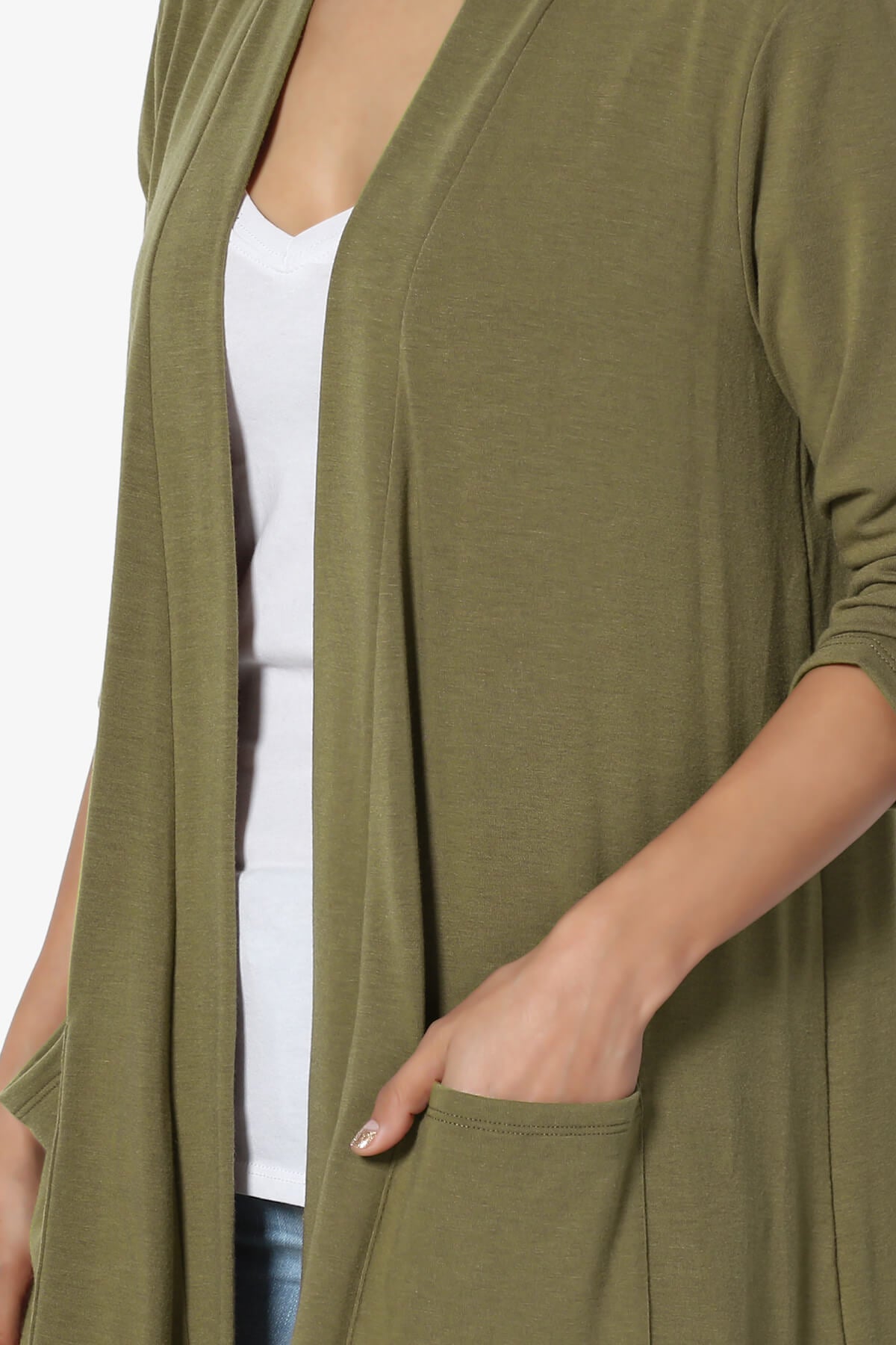 Daday Slouchy Pocket 3/4 Sleeve Cardigan OLIVE KHAKI_5