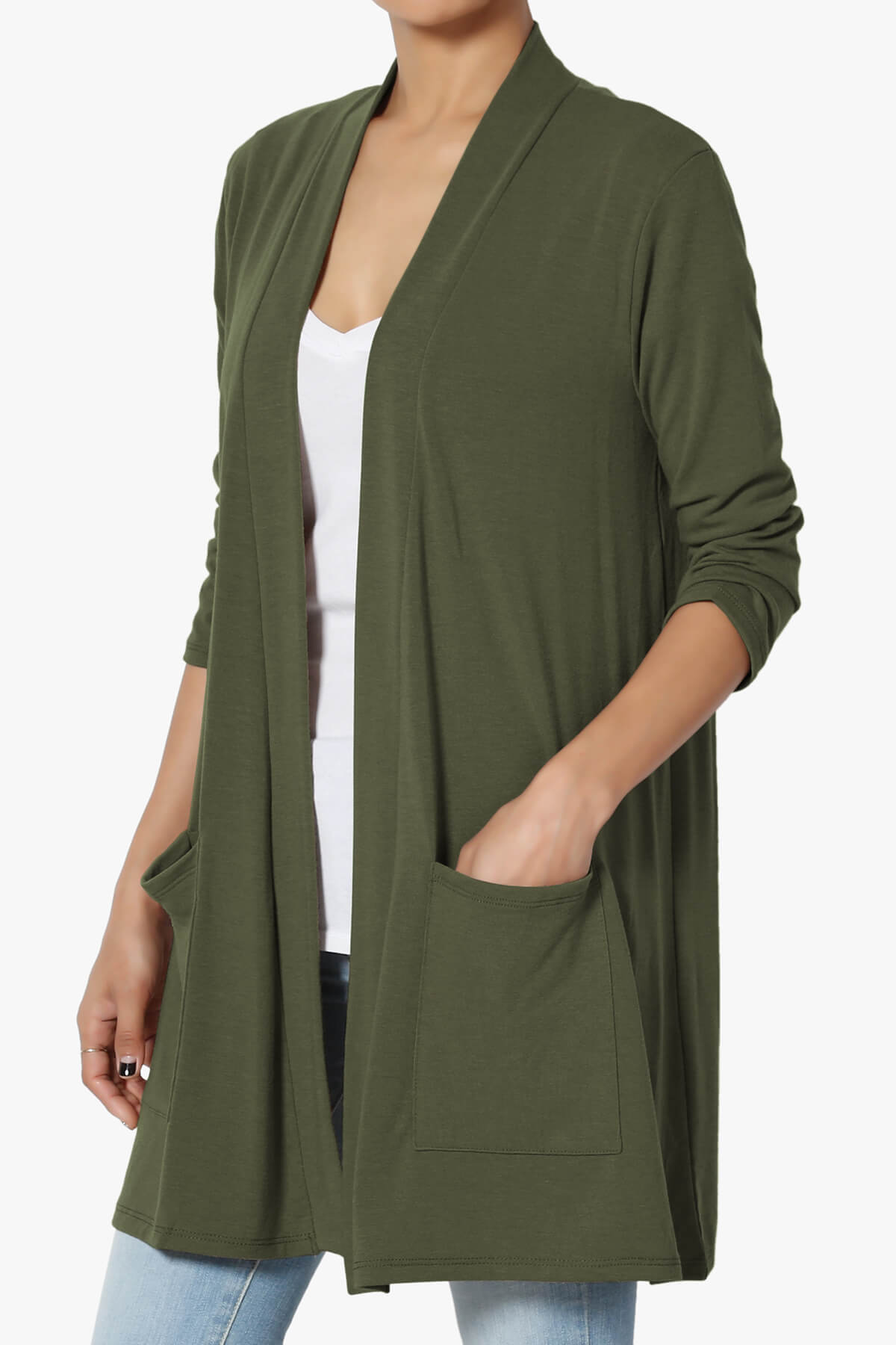 Daday Slouchy Pocket 3/4 Sleeve Cardigan OLIVE_3
