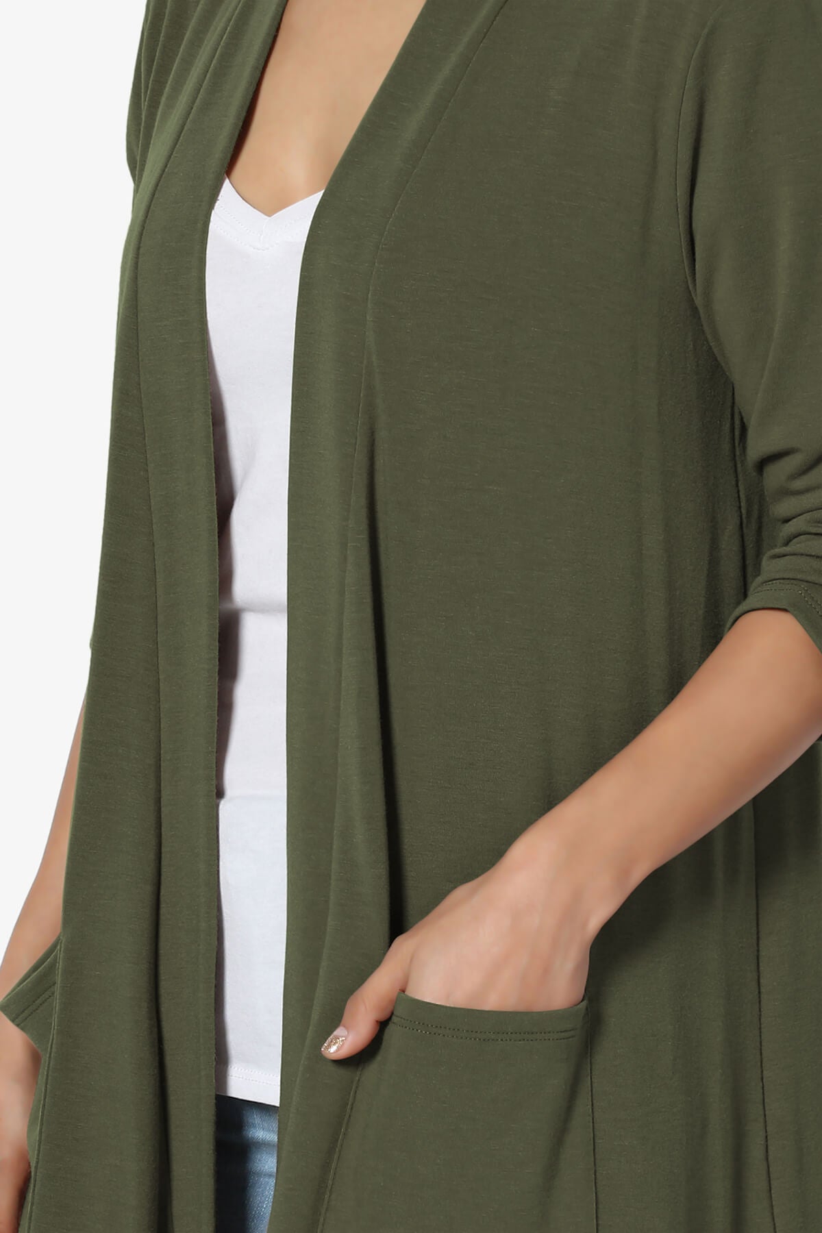 Daday Slouchy Pocket 3/4 Sleeve Cardigan OLIVE_5