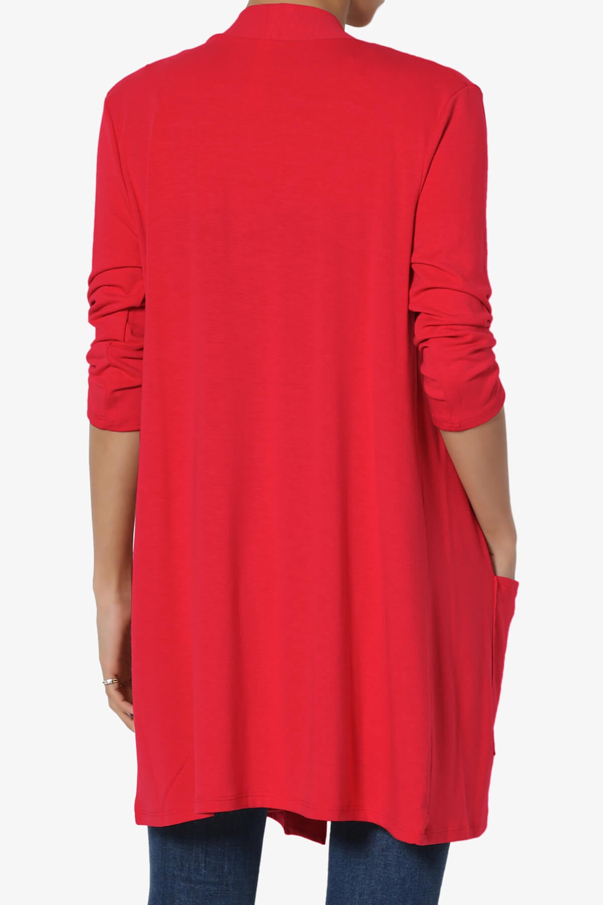 Daday Slouchy Pocket 3/4 Sleeve Cardigan RED_2