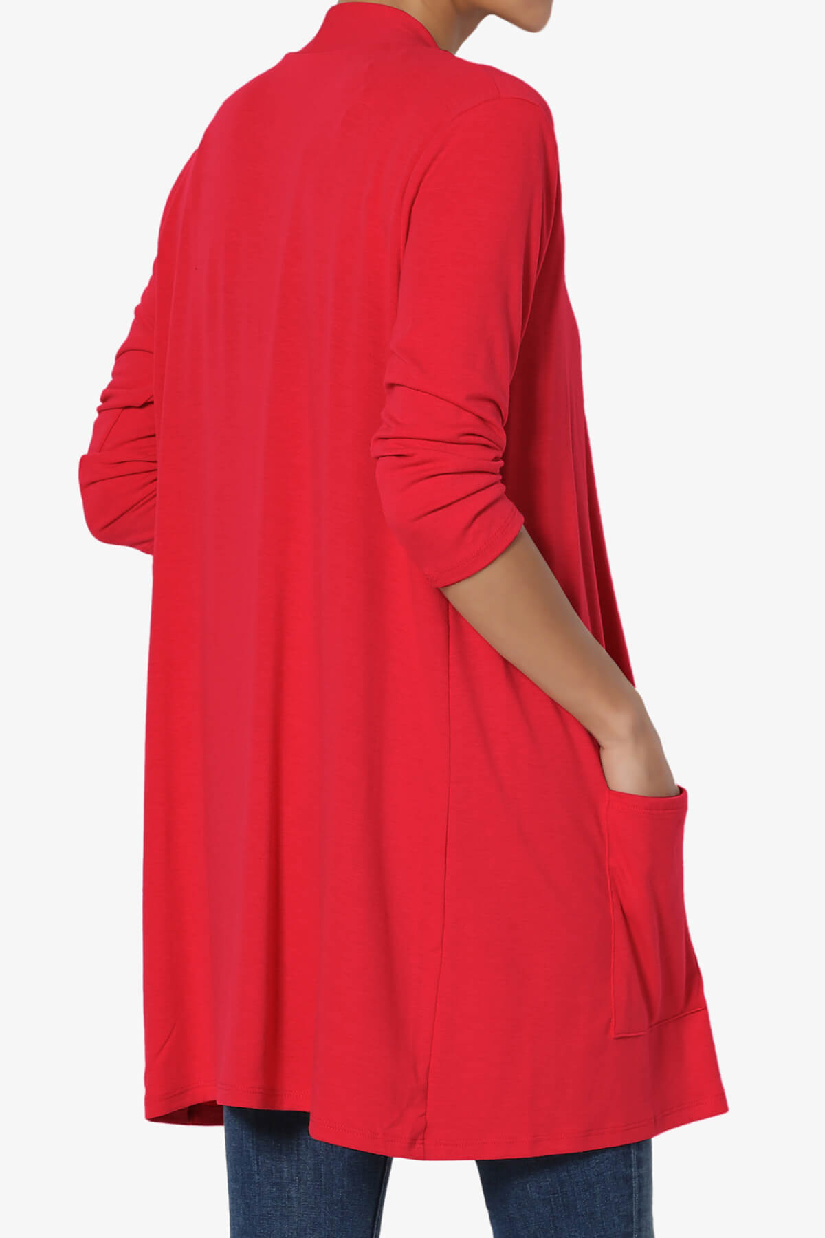 Daday Slouchy Pocket 3/4 Sleeve Cardigan RED_4