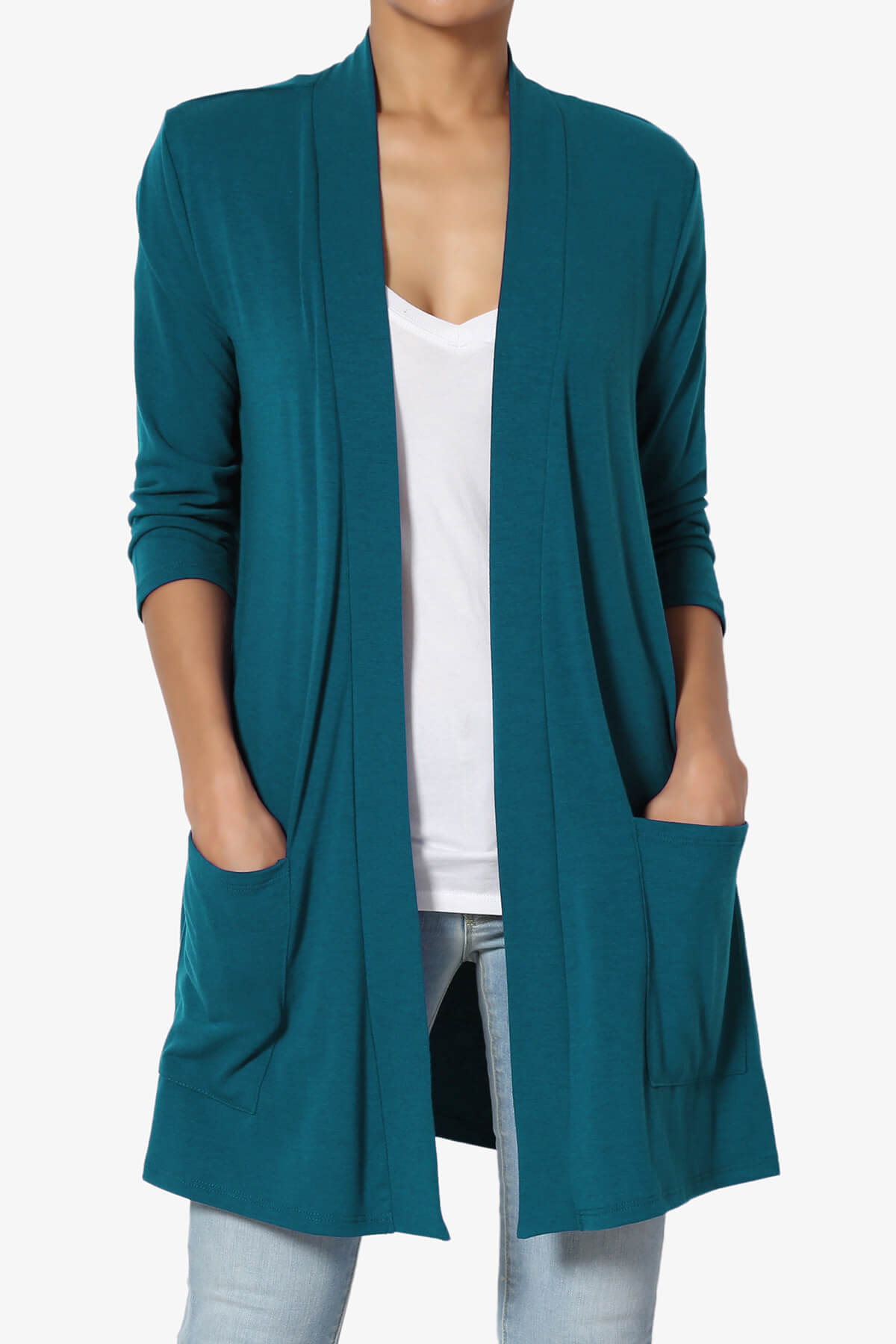 Daday Slouchy Pocket 3/4 Sleeve Cardigan TEAL_1