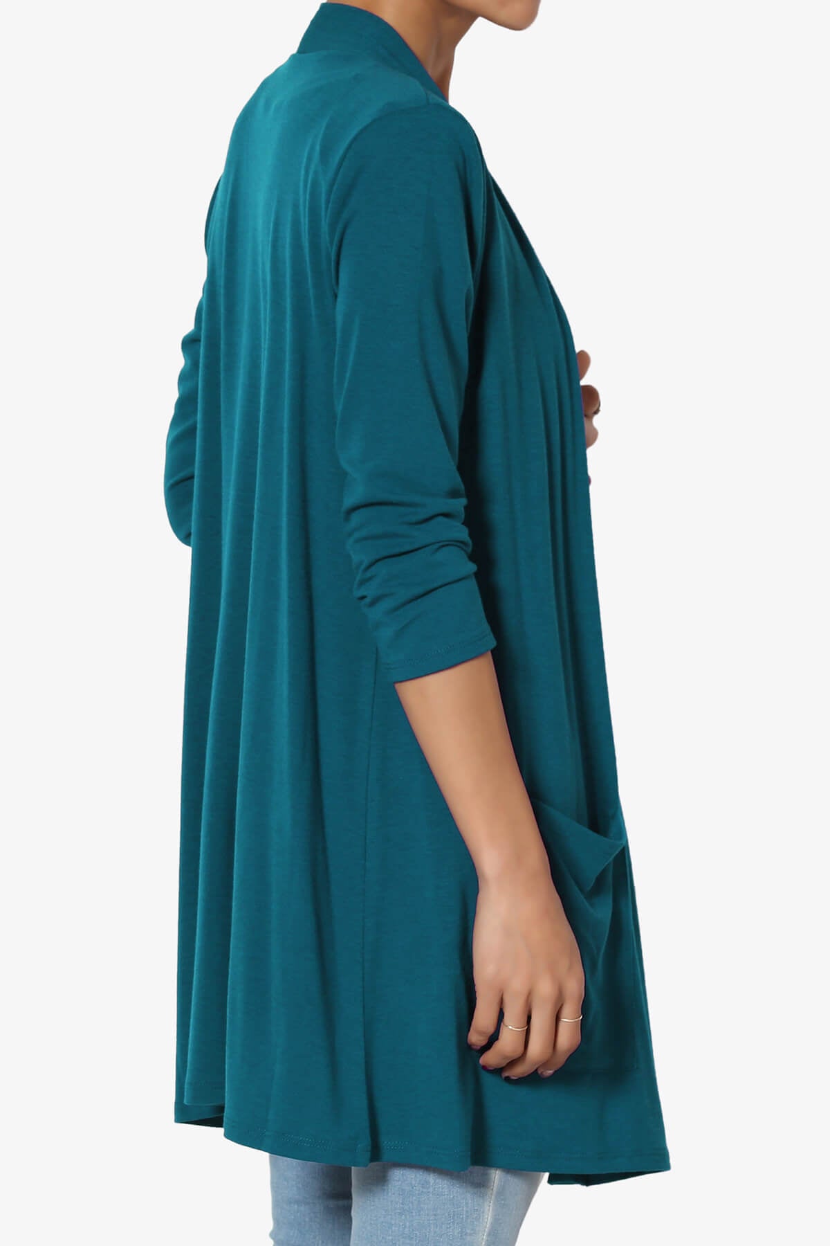 Daday Slouchy Pocket 3/4 Sleeve Cardigan TEAL_4