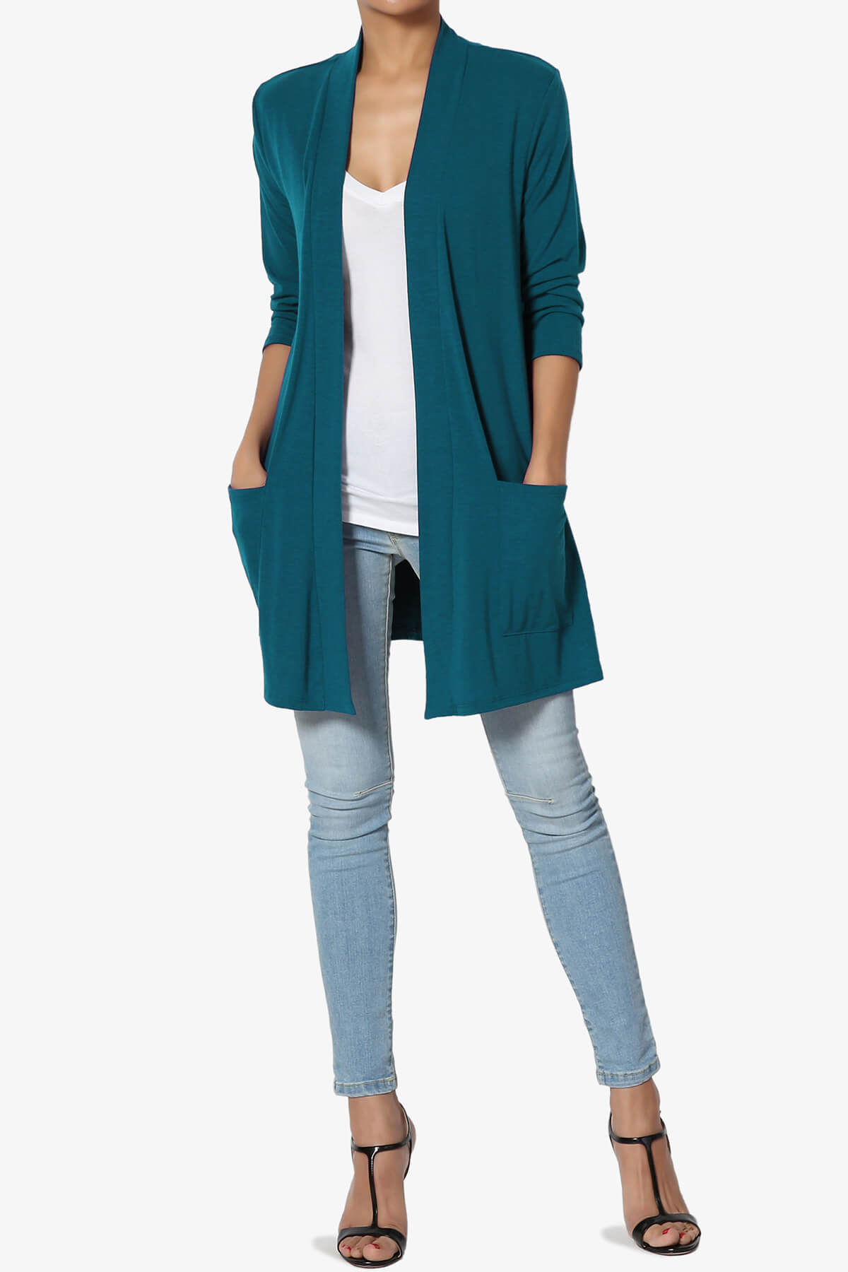 Daday Slouchy Pocket 3/4 Sleeve Cardigan TEAL_6