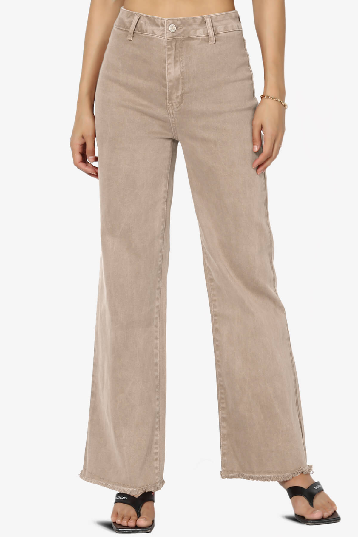 Davie Acid Wash Cutoff Hem Wide Leg Pants ASH MOCHA_1