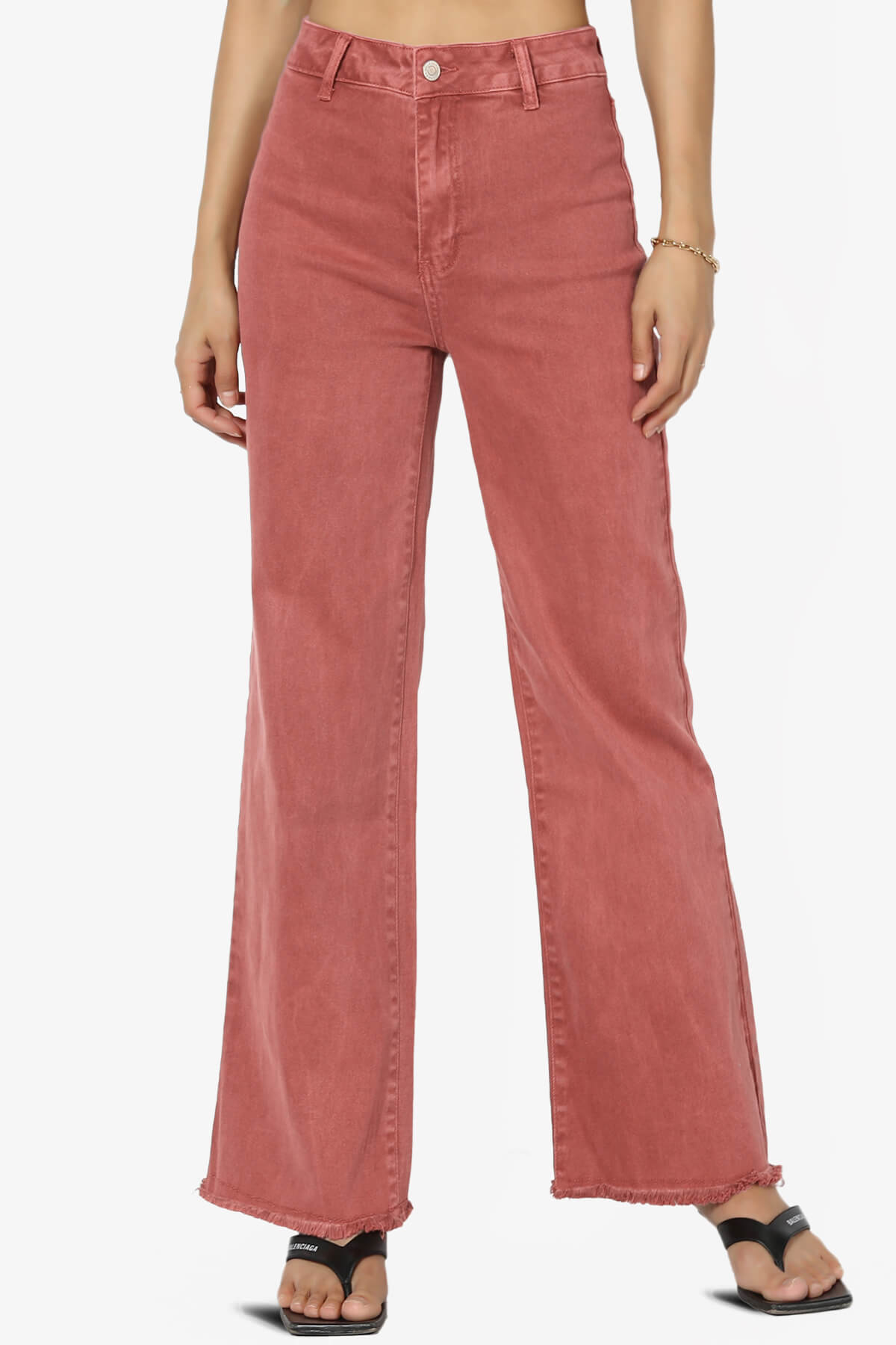 Davie Acid Wash Cutoff Hem Wide Leg Pants BURGUNDY_1