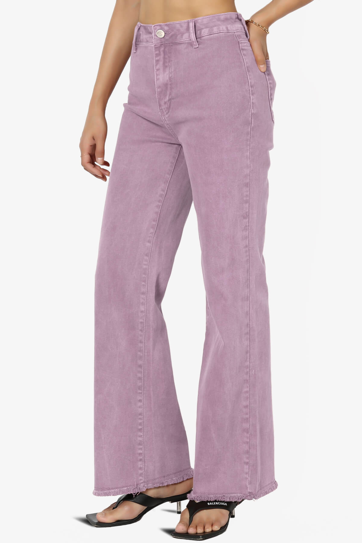 Davie Acid Wash Cutoff Hem Wide Leg Pants B VIOLET_3