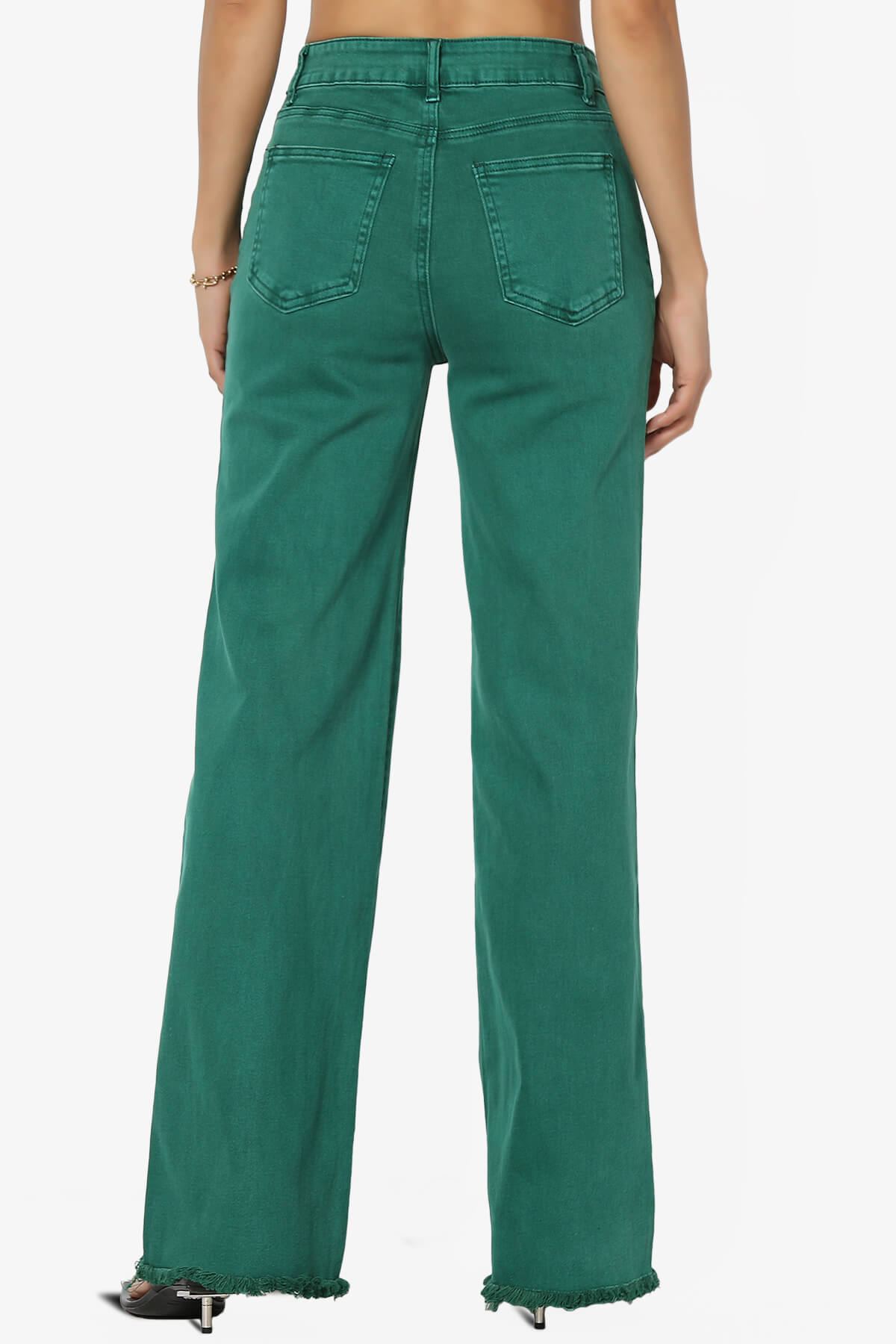 Davie Acid Wash Cutoff Hem Wide Leg Pants DARK GREEN_2