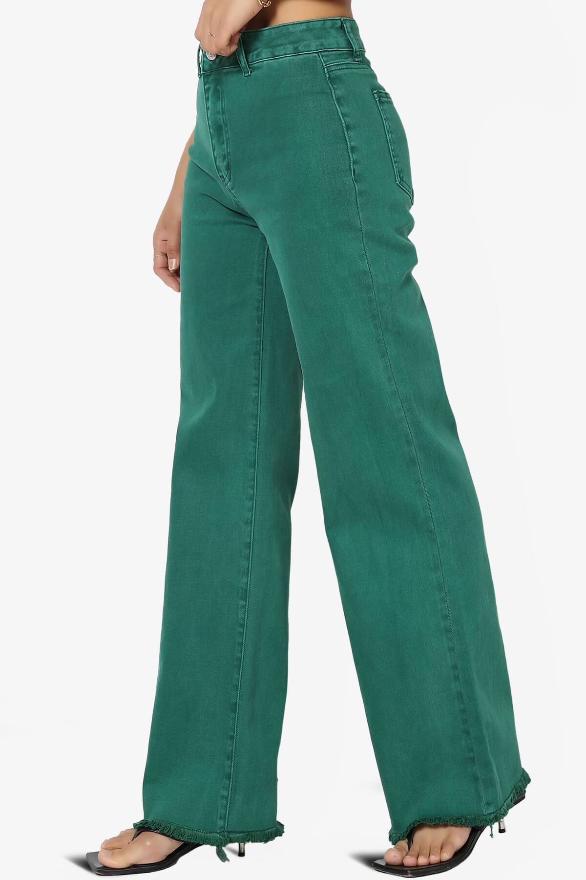 Davie Acid Wash Cutoff Hem Wide Leg Pants DARK GREEN_3