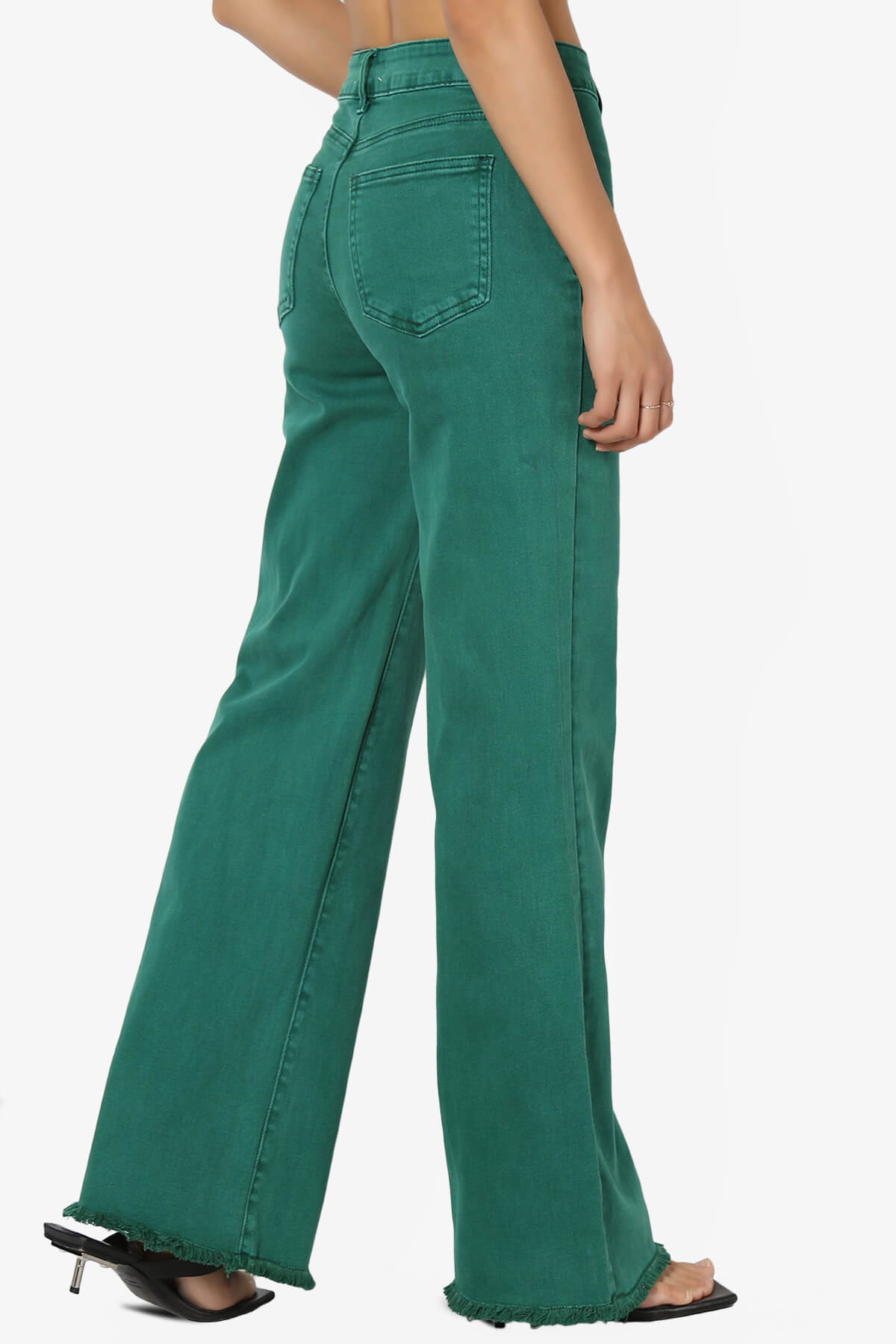 Davie Acid Wash Cutoff Hem Wide Leg Pants DARK GREEN_4