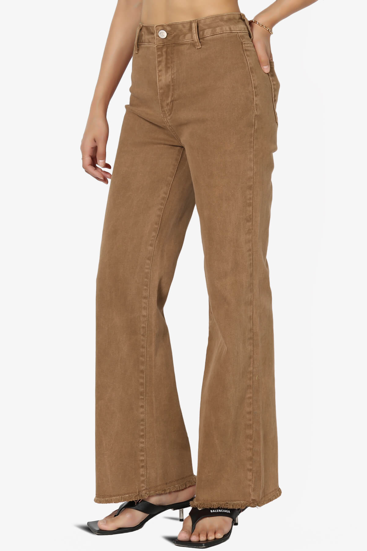 Davie Acid Wash Cutoff Hem Wide Leg Pants DEEP CAMEL_3