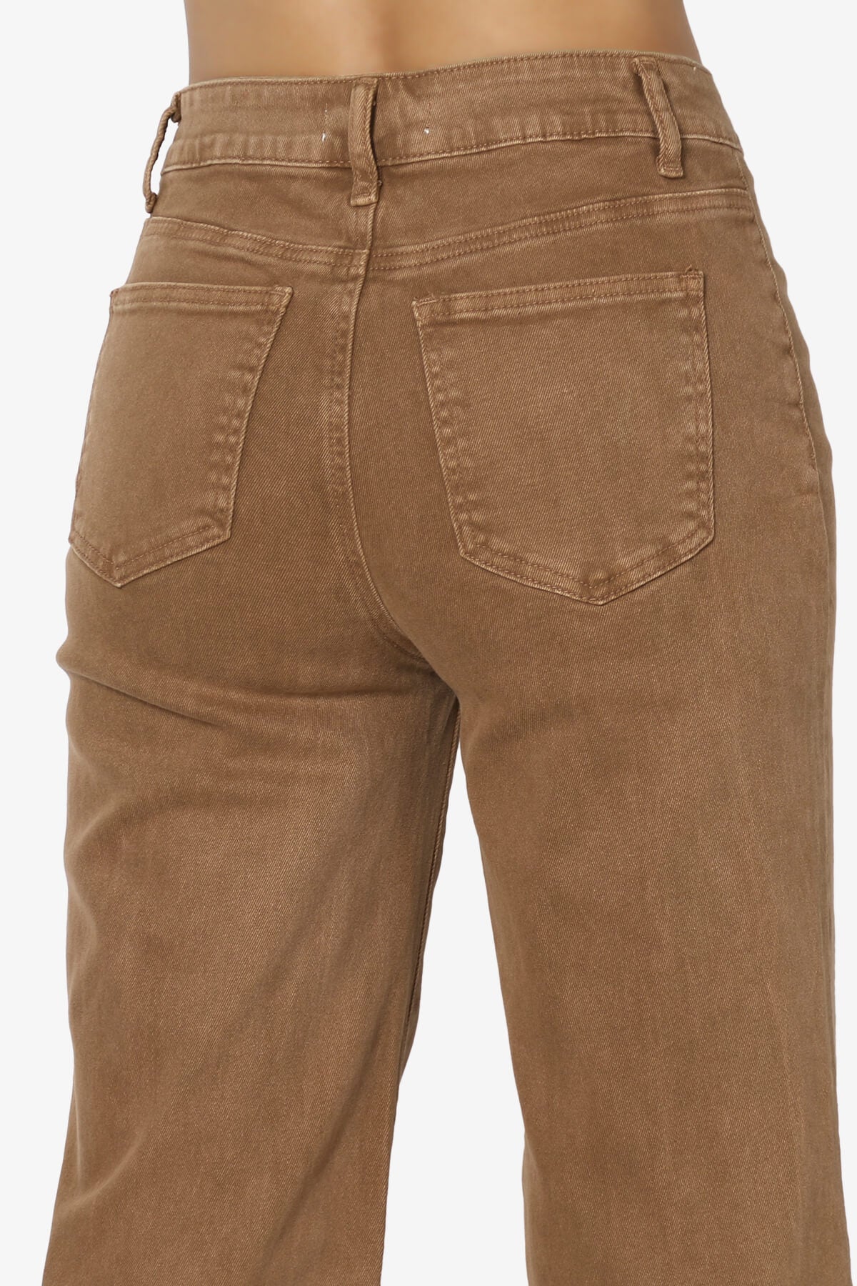 Davie Acid Wash Cutoff Hem Wide Leg Pants DEEP CAMEL_5