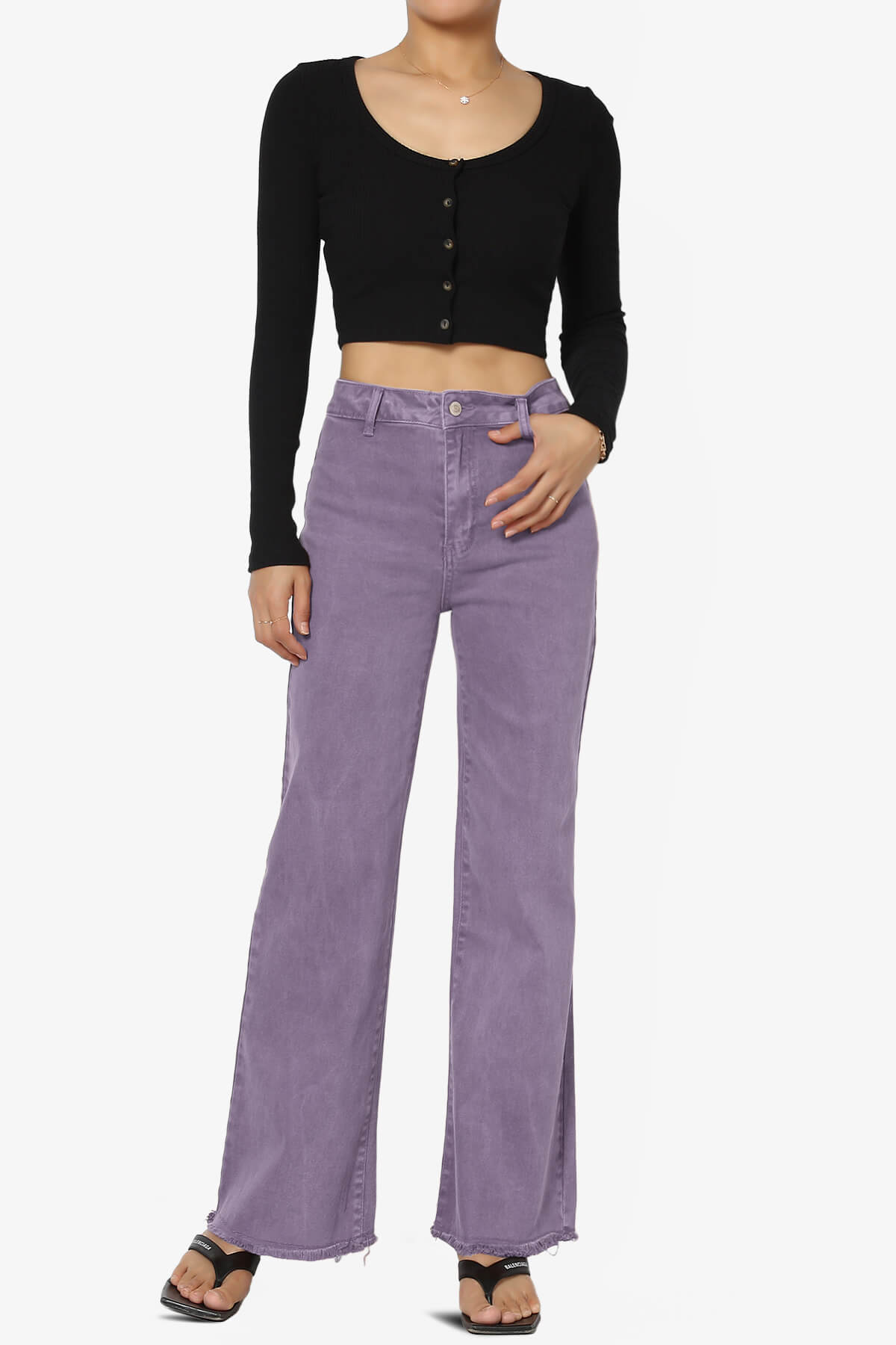 Davie Acid Wash Cutoff Hem Wide Leg Pants LIGHT PLUM_6