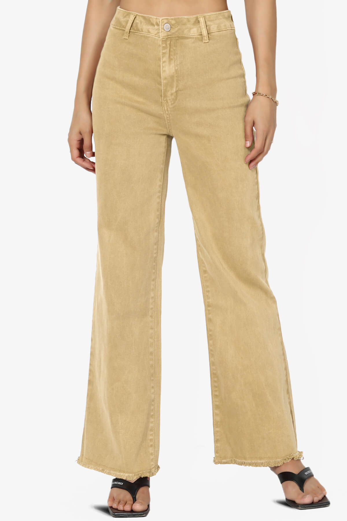 Davie Acid Wash Cutoff Hem Wide Leg Pants MUSTARD_1