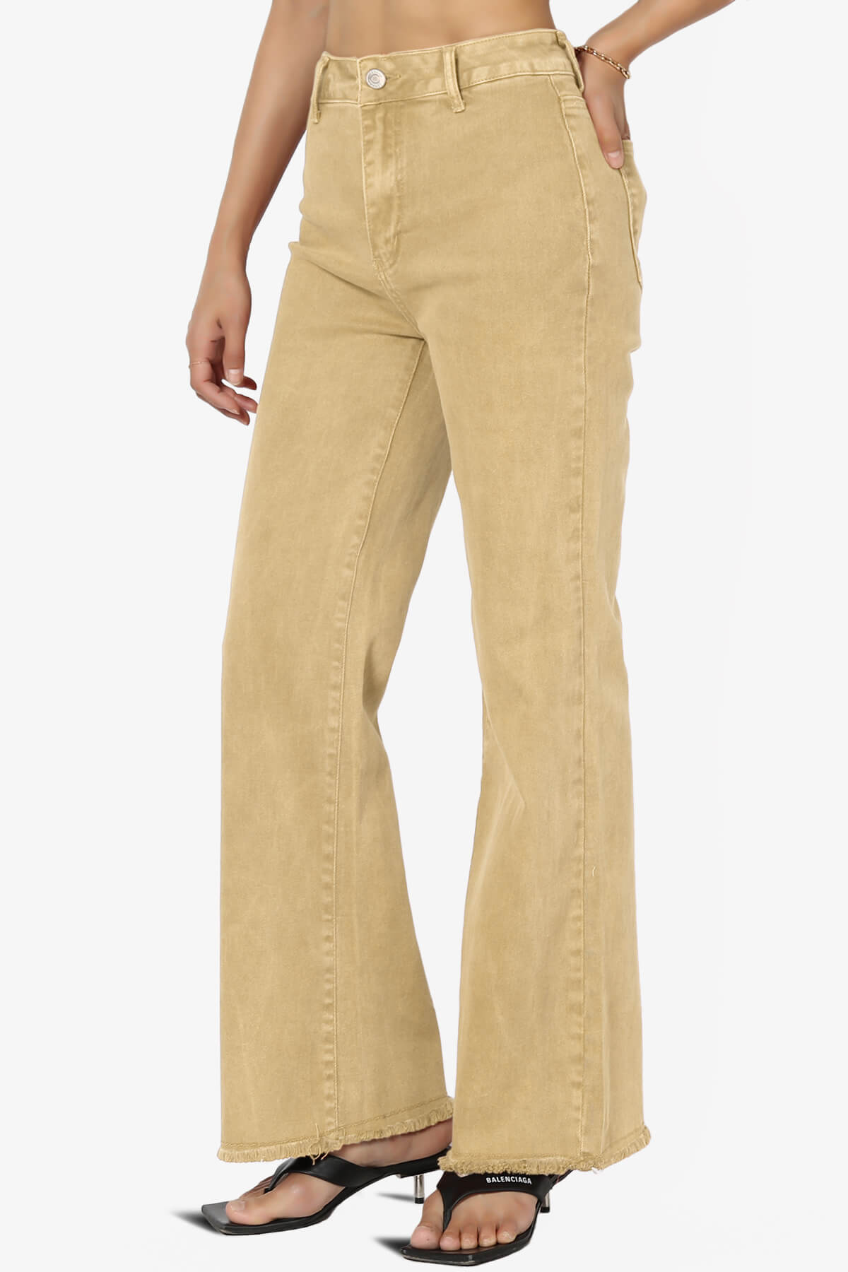 Davie Acid Wash Cutoff Hem Wide Leg Pants MUSTARD_3