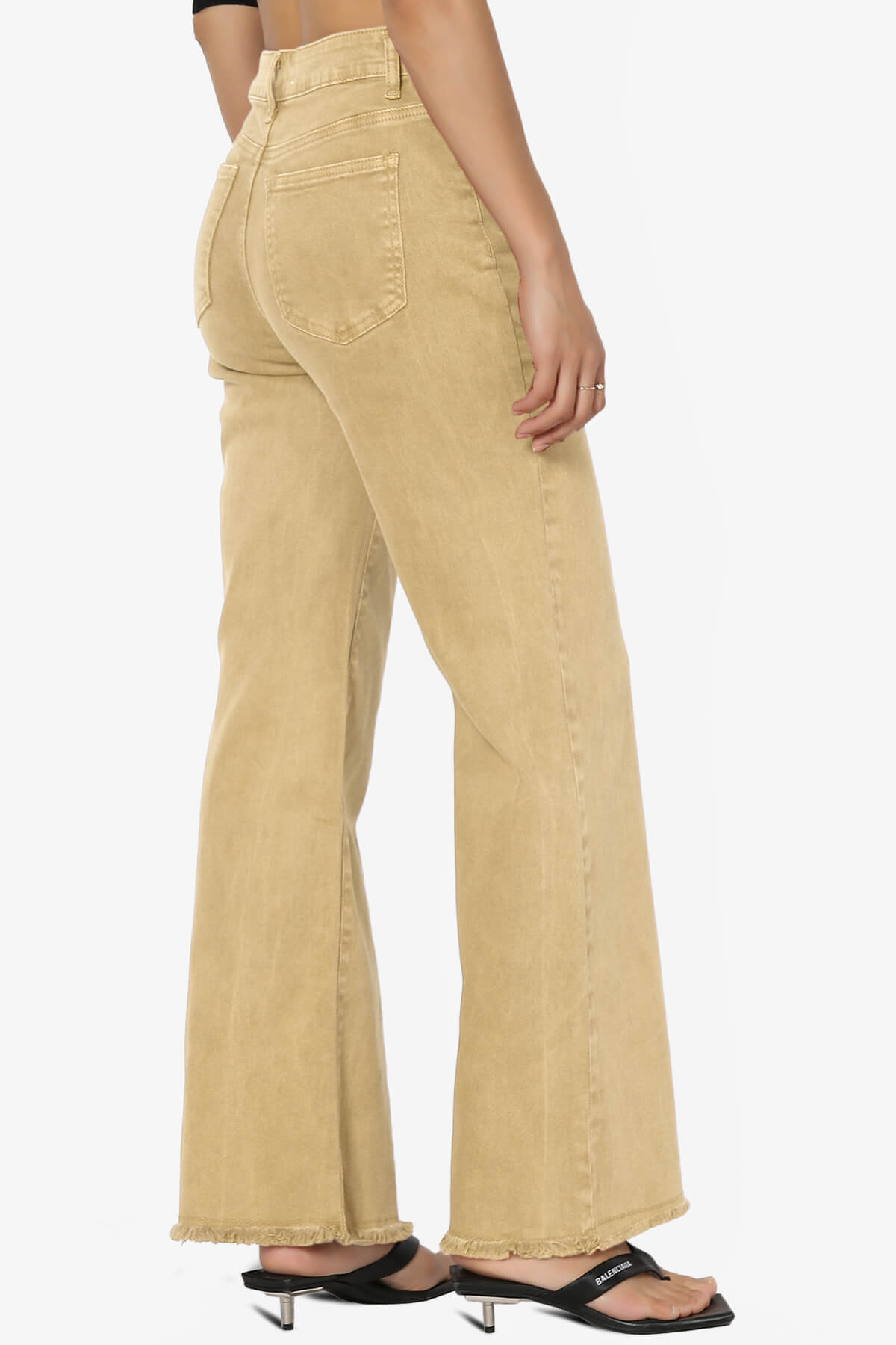 Davie Acid Wash Cutoff Hem Wide Leg Pants MUSTARD_4