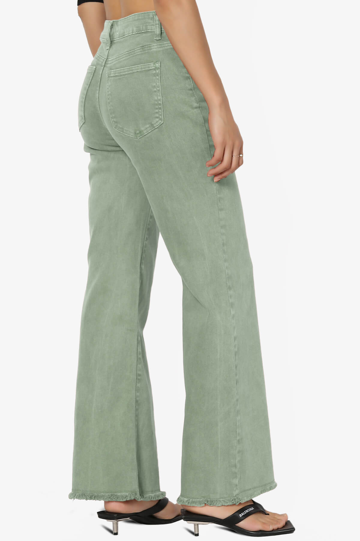 Davie Acid Wash Cutoff Hem Wide Leg Pants OLIVE_4