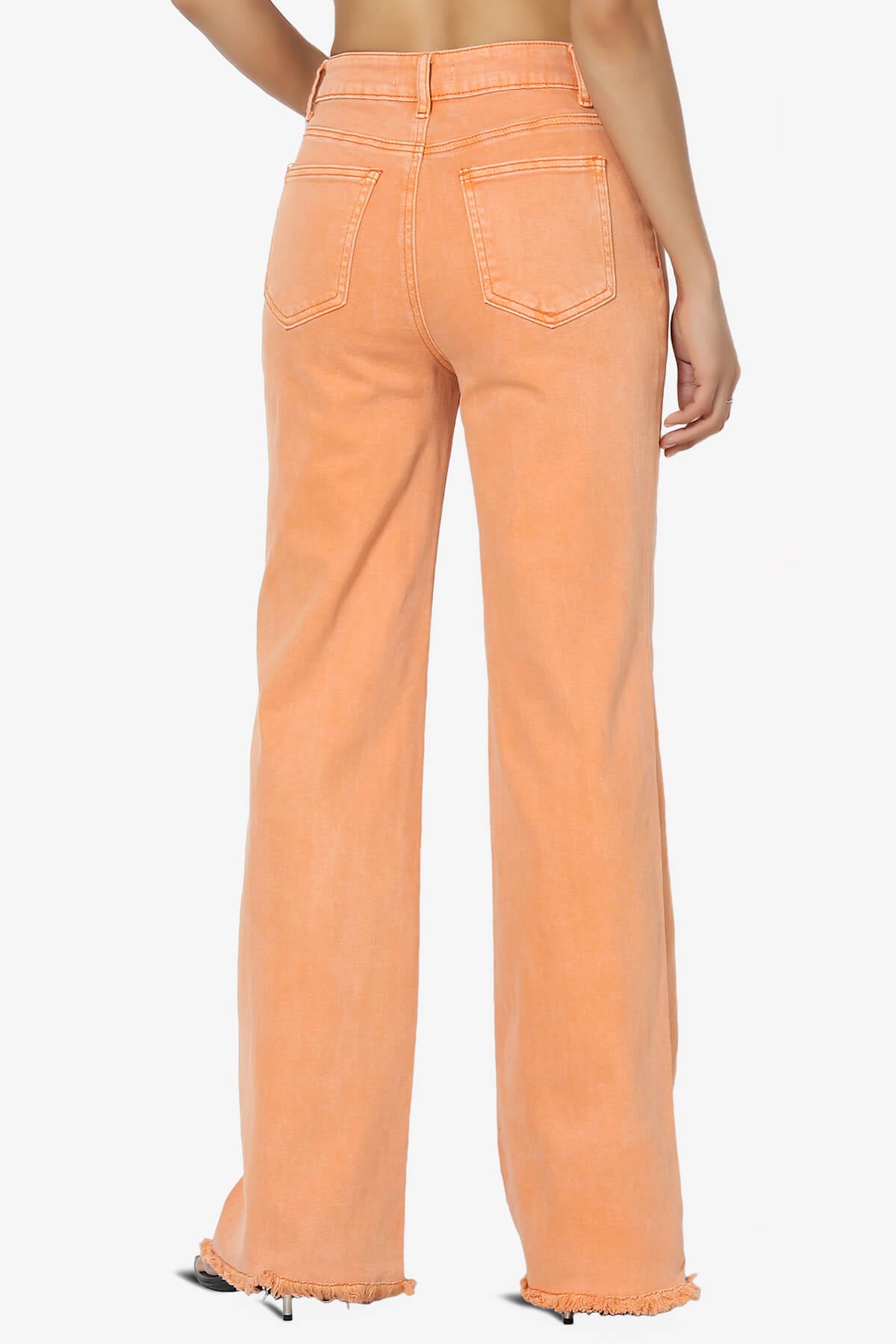 Davie Acid Wash Cutoff Hem Wide Leg Pants ORANGE_2