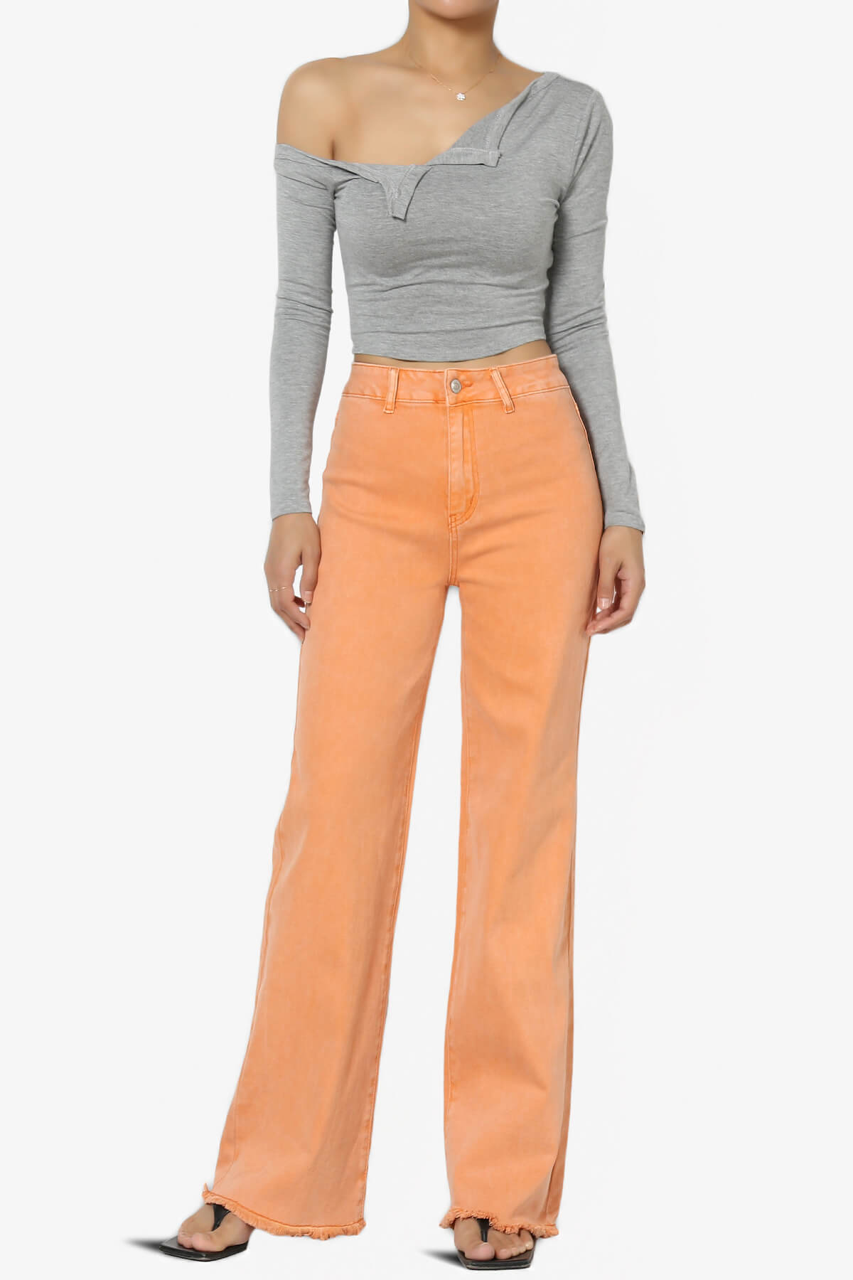 Davie Acid Wash Cutoff Hem Wide Leg Pants ORANGE_6