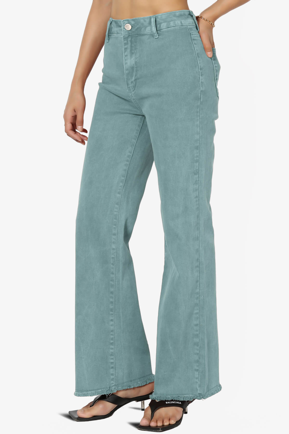 Davie Acid Wash Cutoff Hem Wide Leg Pants TEAL_3