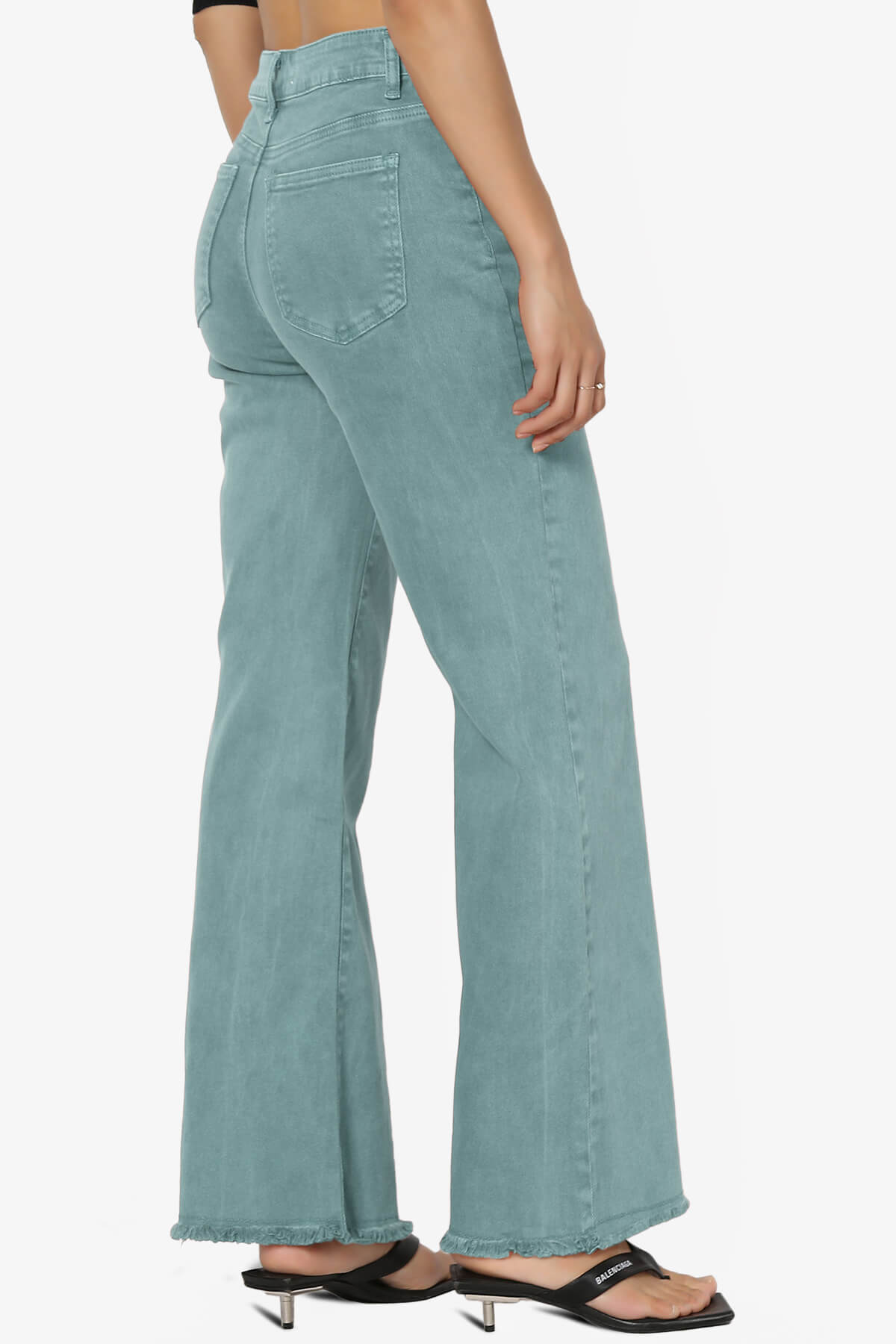 Davie Acid Wash Cutoff Hem Wide Leg Pants TEAL_4