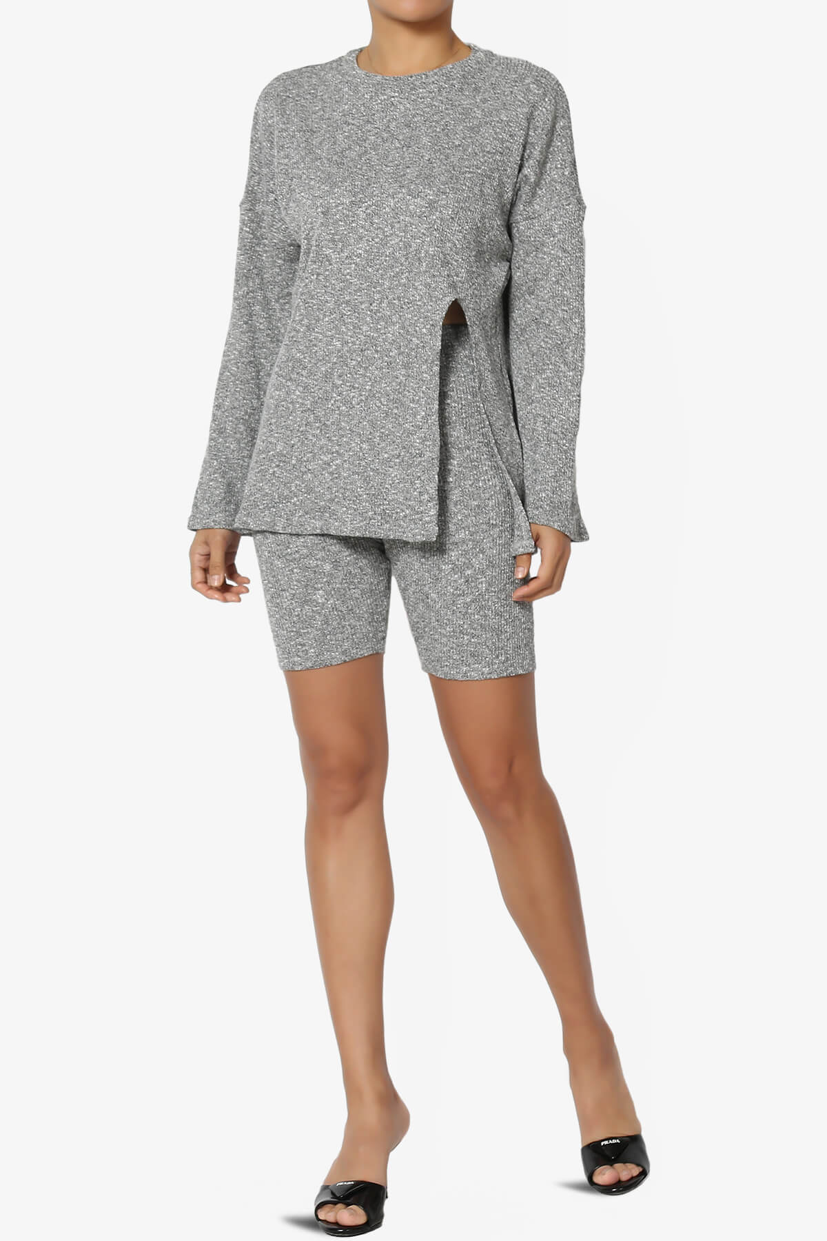 Denver Slit Knit Top w Biker Shorts SET HEATHER GREY_6