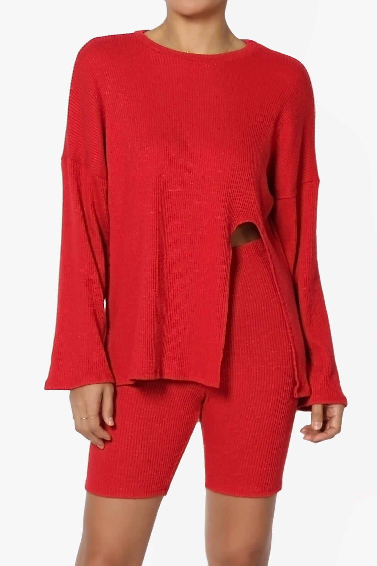 Denver Slit Knit Top w Biker Shorts SET RED_1